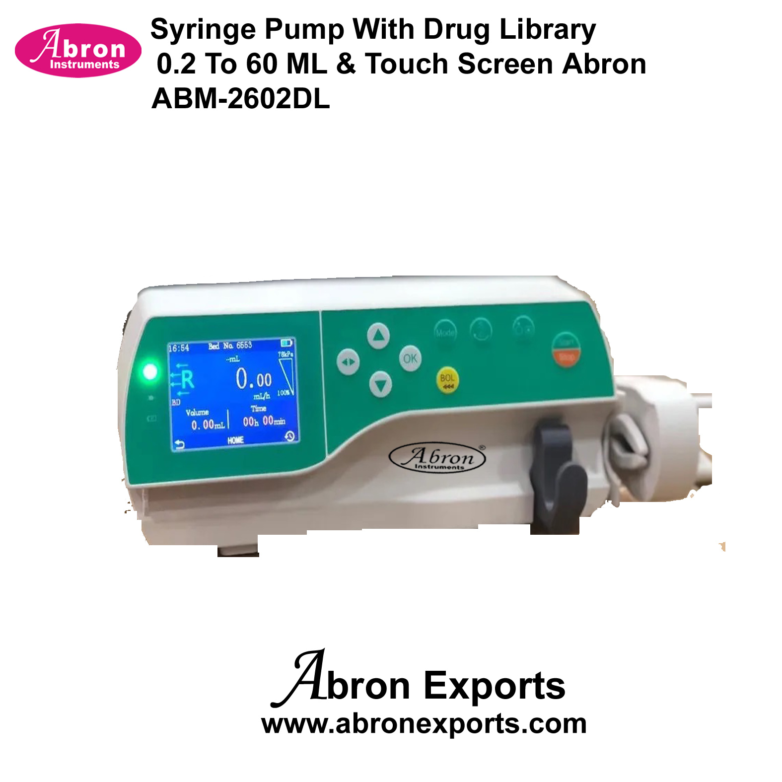 Syringe Pump With Drug Library  0.2 To 60 ML & Touch Screen Abron ABM-2602DL 